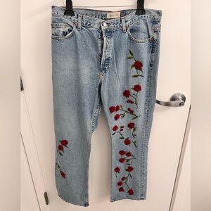 GAP Straight Leg Jeans with Red Floral Embroidery